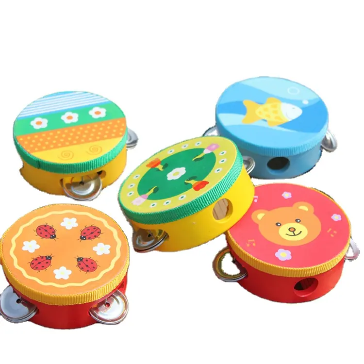 EN71 10cm Percussion Instrument Cartoon Wooden tambourine Handheld Bell Musical