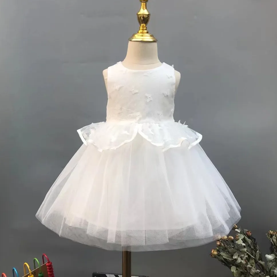 Baby bequemes Baumwoll prinzessin 2-jähriges Kleid Besticktes weißes Kleid