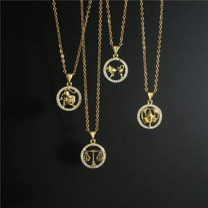 Collar con Colgante de Moneda de los 12 Signos <span class=keywords><strong>del</strong></span> Zodiaco, Micro Pavé de Circonia, Collar con Signo <span class=keywords><strong>del</strong></span> Zodiaco, Joyería Astrológica - Product Image 2