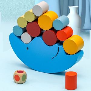 Jeu de blocs en bois à empiler Lune Bleue vacillante, jouet de construction DIY, puzzle sensoriel, jeu d'équilibre en tour pour enfant - Product Image 1