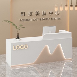 Comptoir de réception moderne en MDF pour salon de beauté, comptoir de caisse, institut de formation en coiffure, éclairage LED, hôtels, immeubles de bureaux - Product Image 6