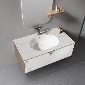 Set di Mobili da Bagno Moderni di Alta Gamma, Mobile Sospeso Bianco con Lavabo Singolo e Specchio LED - Product Image 6