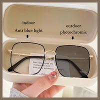 Lunettes de photographie unisexes photochromiques anti-radiation à monture métallique rectangulaire, bloquant la lumière bleue, pour visages en forme de losange