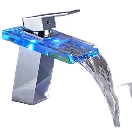 FEENICE Manufacturer brass square bathroom vanity glass waterfall led faucet