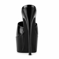 Nouvelles mules à plateforme noires brillantes 2026, design élégant, 16 cm, sandales à plateforme à enfiler pour femmes