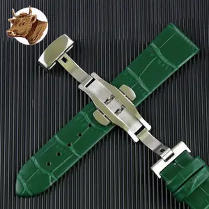 Correa de <span class=keywords><strong>Reloj</strong></span> de Piel de Animal Real con Hebilla Automática de Mariposa, Brazalete de Cuero de Grano Completo, Accesorios de Alta Calidad - Product Image 1