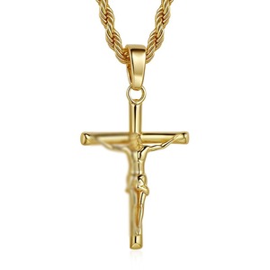 18k Vergoldete Lange Kupferkette mit <span class=keywords><strong>Jesus</strong></span>-Kreuz-Anhänger, Christus-Kruzifix-Halskette, 18k Vergoldeter Kreuzanhänger - Product Image 1