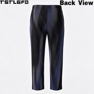 Pantalones Rectos Plisados Personalizados para Hombre, Degradado Negro Marino, Pliegues de Acordeón, Cintura Alta Elástica, Estilo Urbano Y2K, Venta al Por Mayor - Product Image 4