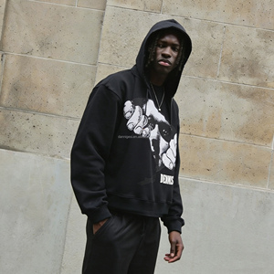 Sudadera con Capucha Negra de Alta Calidad para <span class=keywords><strong>Hombre</strong></span>, 600 Gsm, Estilo Boxy, Diseño Gráfico Personalizado, 100% Algodón, Corte Recortado, Talla Grande - Product Image 1