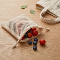 Sac de rangement en filet écologique beige naturel pour le linge et l'emballage de fruits, avec cordon de serrage, vente en gros