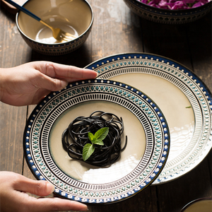 Service de table en céramique, assiette de pâtes, soupe et riz, bol de couleur blanche ou bleue en relief - Product Image 5