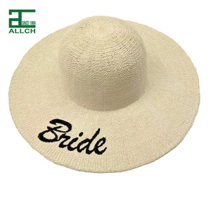Chapeau de soleil en paille brodé personnalisé pour femme Allch – Chapeaux d'été à large bord anti-UV pour enterrement de vie de jeune fille, lune de miel, cadeau de <span class=keywords><strong>douche</strong></span> nuptiale - Product Image 1