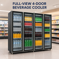 Réfrigérateur commercial à 4 portes vitrées pleine hauteur pour boissons, avec refroidissement par ventilateur, 2-8 °C ° C