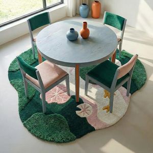 Hand Tufted Moss Yellow Koi Wool Rug with Pink Floral <b>Pond</b> Artwork and Irregular Design for Living Room Bedroom Nursery Kids - Product Image 4