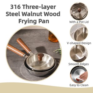 Tri-ply Stainless Steel 316 Walnut Wood Handle Korean Design Round Shape Frying <strong>Pan</strong> with Glass Lid and Non-Stick Wok Cooking <strong>Pan</strong> - Product Image 5