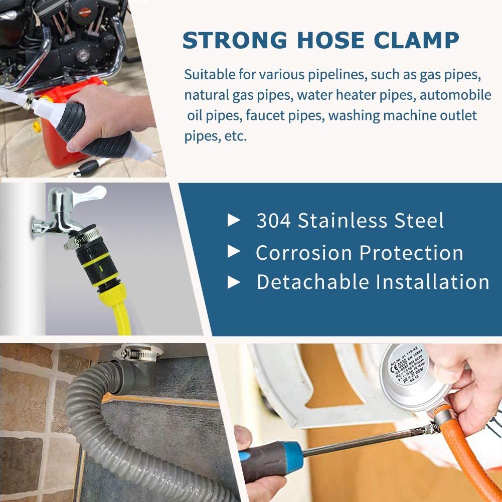 Hose Clamps 1/4-2 in (6-51mm) Adjustable Range 304 Stainless Steel Worm Gear Hose Clamps Assortment Kit for Fuel Line, Plumbing, · image 6