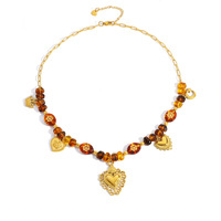 SUMMLY Automne Hiver Chaîne d'épissage de perles Pendentif en forme de cœur Collier en acier inoxydable plaqué or 18 carats Bijoux de mode
