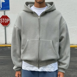 千石重量级600 Gsm方形Zipup连帽衫超大双拉链连帽衫定制100% 棉短款全拉链连帽衫男 - Product Image 1