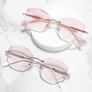 Cắt tỉa đơn giản giải trí màu xanh hồng long lanh loạt Kính đọc sách không khung màu tím siêu nhẹ màu tím khoan ống kính - Product Image 4