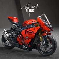 Kit de construction de moto en blocs, détails réalistes, puzzle, chaîne, roue arrière, jouet éducatif électronique à assembler, stock disponible