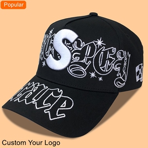 Nón kết nam thêu nổi 3D, logo tùy chỉnh, vành da lộn đen, kiểu dáng 5 mảnh, mũ bóng chày kiểu A-frame - Product Image 3