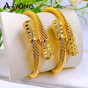 European America Little Bee Jewelry Women's Wedding Gold <b>Bangle</b> 21k Gold Plated Trendy Spiral <b>Copper</b> Italian Classic Event Party - Product Image 3