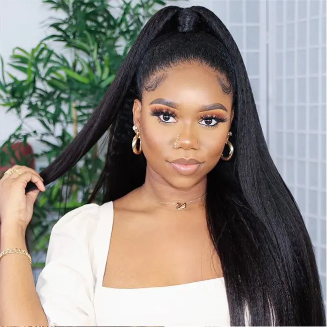 Perruques Lace Frontal Wig 360 péruviennes, perruques cheveux humains crépus lisses, perruques Lace Front Wigs, perruques Updo coiffures pour femmes noires, 13*4