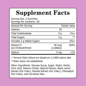 Gommes de Vitamine D3 de Haute Qualité avec Carbohydrates Totaux – Puissant Nettoyant Corporel et Soutien Immunitaire – Complément de Santé en Gommes - Product Image 2