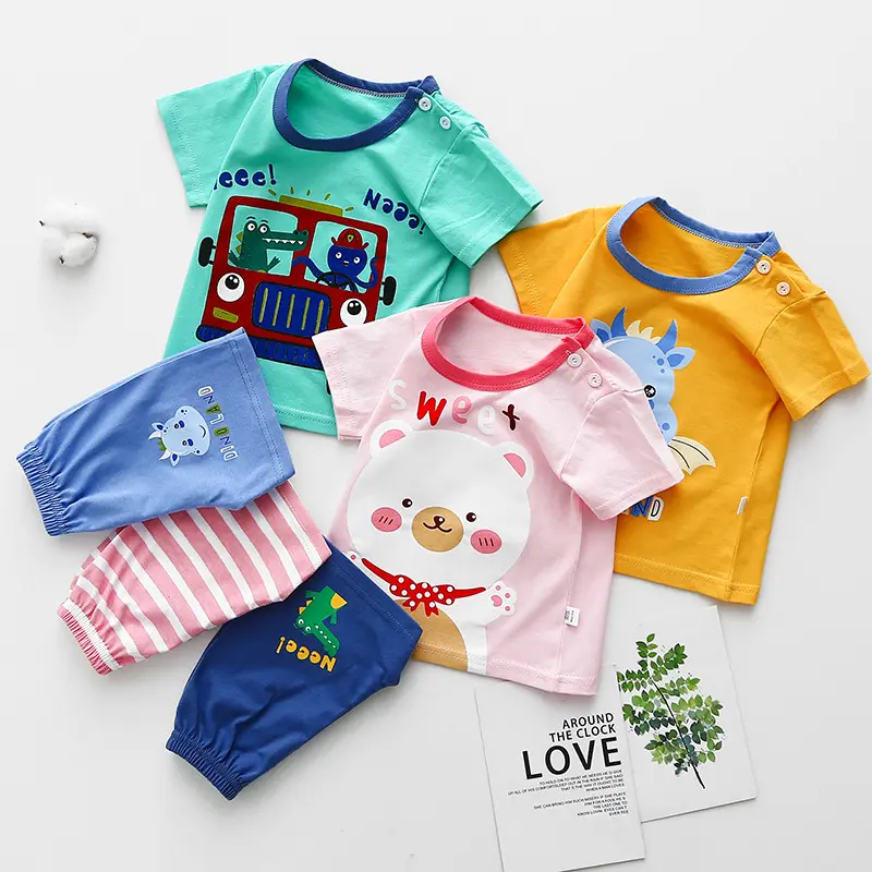 wholesale summer 100% cotton short sleeve baby clothes sets boys children kids t-shirt suit