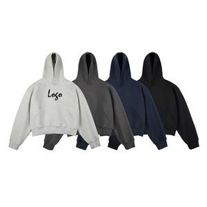 Sudadera con capucha de algodón grueso de corte holgado, estilo French Terry, con hombros caídos personalizados y dobladillo acanalado, para hombre - Product Image 1