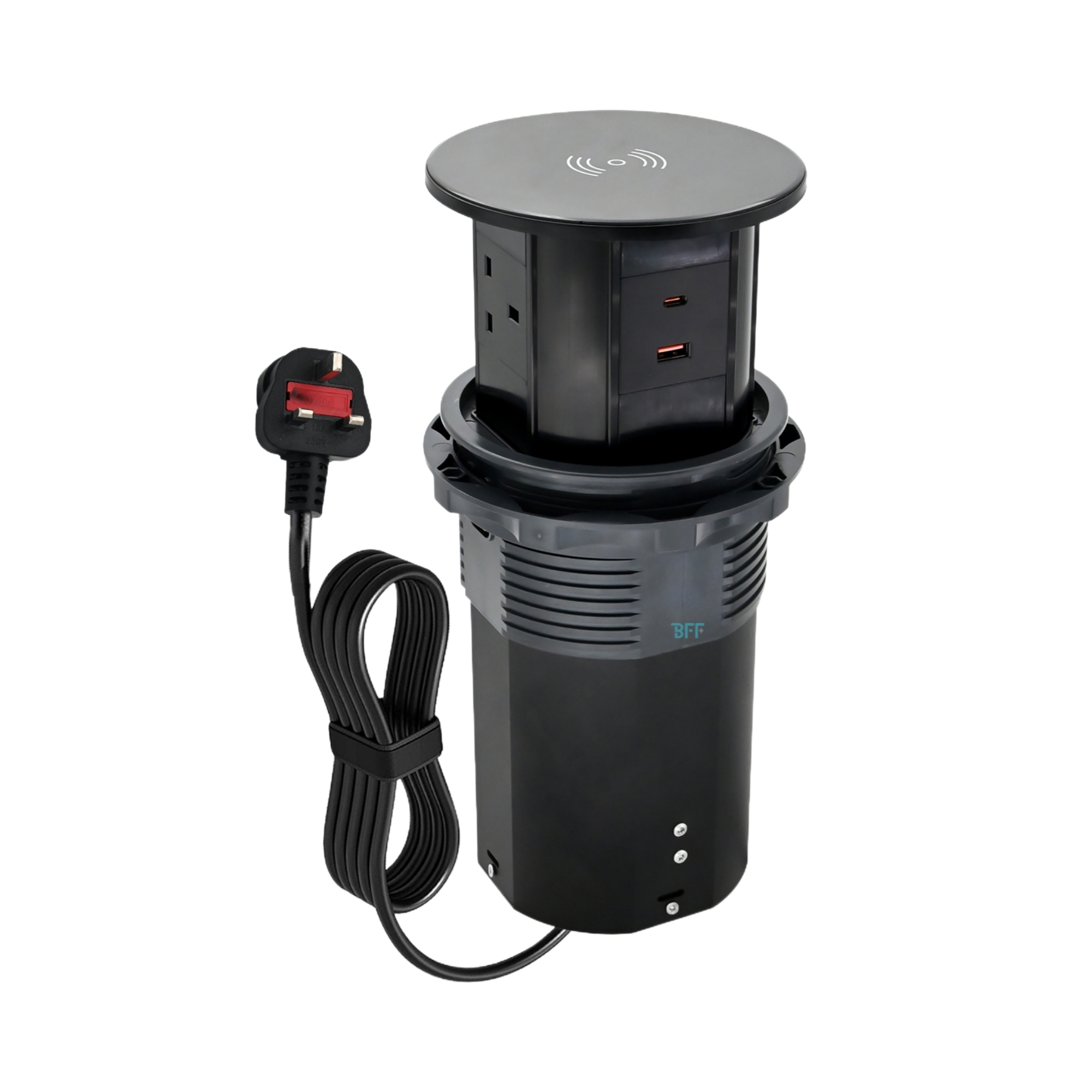 Hidden In Tabletop Kitchen Worktop Electric Lifting Pop Up Desktop Socket With Wireless Charging
