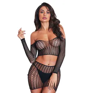 Yüksek kaliteli toplu See Through tam örgü Femme sıcak şeffaf parlak Fishnet kadın seksi iç çamaşırı