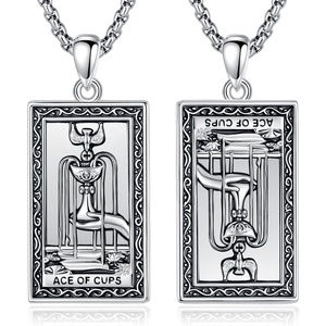 Hip Hop gothique <span class=keywords><strong>as</strong></span> des tasses <span class=keywords><strong>Tarot</strong></span> carte pendentif collier cuivre plaqué argent bijoux émotionnels pour hommes femmes - Product Image 1