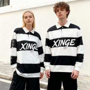 <strong>2026</strong> New Arrival Streetwear American-Style Fashion Long-Sleeve Striped Shirt Custom Rhinestone Printed Casual Unisex <strong>Polo</strong> Shirt - Product Image 2