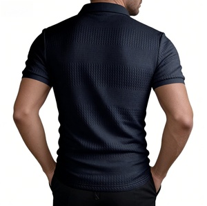 <span class=keywords><strong>Polo</strong></span> à manches courtes pour homme - Bleu marine, tricot gaufré, coupe ajustée, polyvalent pour le travail et les loisirs - Product Image 5