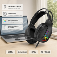 Headset Gaming Over-Ear Driver 50mm Lampu RGB Kabel 3.5mm USB Sensitivitas 108dB Kabel PVC 2m untuk PC Laptop Grosir H160