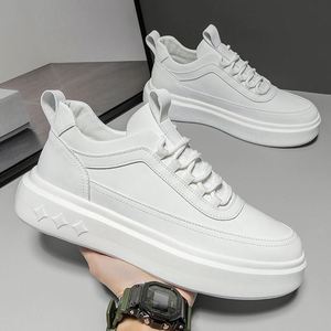 Baskets plateforme blanches à bout rond et lacets, couleur unie, tige en PU, semelle extérieure en caoutchouc, semelle intermédiaire en EVA, toutes saisons, chaussures pour hommes - Product Image 4