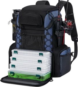 Sac à dos de pêche gratuit avec 4 plateaux, grand sac de rangement extérieur pour matériel de pêche avec housse de pluie protectrice - Product Image 1