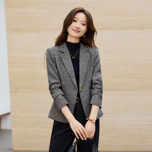 Women's Wool Blazer Gray Slim Fit Autumn Winter 2025 Solid Color No-Wrinkle Treatment Pocket Design - Product Image 3