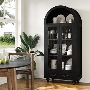 Modern Arch Design Oak <strong>Sideboard</strong> for Home Kitchen Living Room <strong>Blue</strong> Black Wooden Storage Drawer Cabinet Dining Furniture - Product Image 4