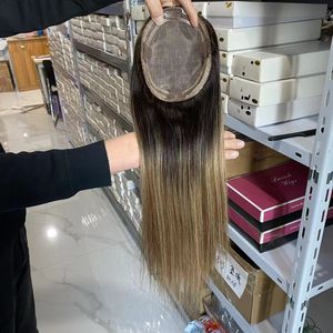 Cabello humano 5,5*6,5 Mono encaje Topper Ombre Color con resaltado Mono encaje suizo fino Mono encaje frontal tupé mujeres - Product Image 6