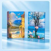 Aimant de réfrigérateur personnalisé en acrylique rectangulaire avec sable mouvant, paysage scénique, paillettes liquides flottantes, autocollant magnétique pour réfrigérateur