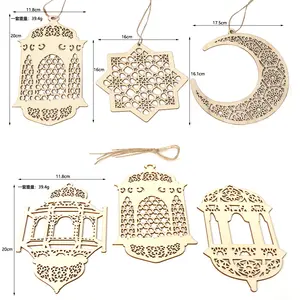 Eid lanterna hexagonal lua, decoração diy, pingente de madeira artesanal