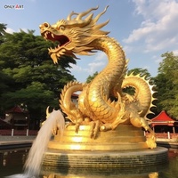 Ville luxe paysage décor métal Bronze sculpter chinois Dragon Statue grand laiton or Loong Sculpture cascade fontaine d'eau