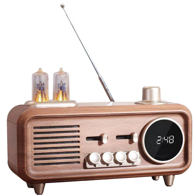 Classic Retro Speaker with Time Display Rotary FM Radio Full Range Elegant Music Player Clock Portable Speaker