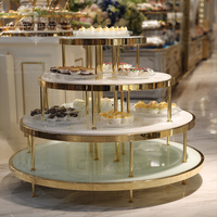 Table de présentation de gâteaux et desserts contemporaine et durable en acier inoxydable avec plateau en verre/MDF pour hôtel, restaurant, mariage, utilisation en extérieur