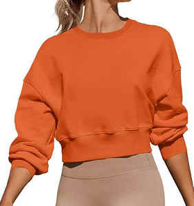 Mujeres personalizadas de manga larga de cuello redondo recortada sudaderas Loose Fit Pullover sudadera - Product Image 6