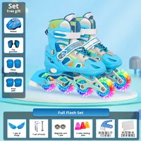 Patins à roulettes pour enfants, patins à roulettes en PU et maille pour enfants, roues lumineuses, taille réglable pour filles et garçons