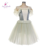 26039 Haut de tutu de ballet romantique vert pâle et ivoire, tenue de scène, tutu de danse à manches bouffantes