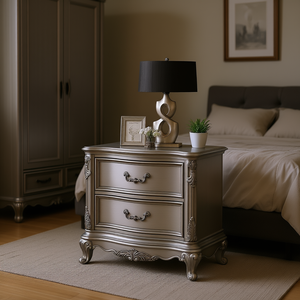 Comodino Antico in Platino con 2 Cassetti, Elegante Arredamento per Camera da Letto - Product Image 2